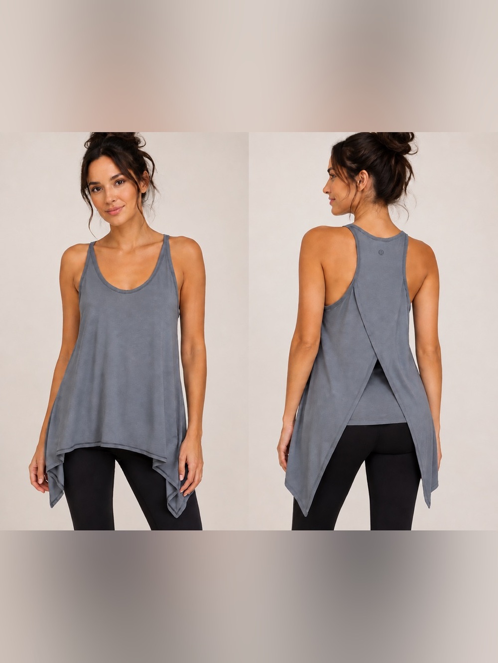 Lululemon Gray Open Back Draped Tank Top Asymmetrical Hem Women’s size 4
